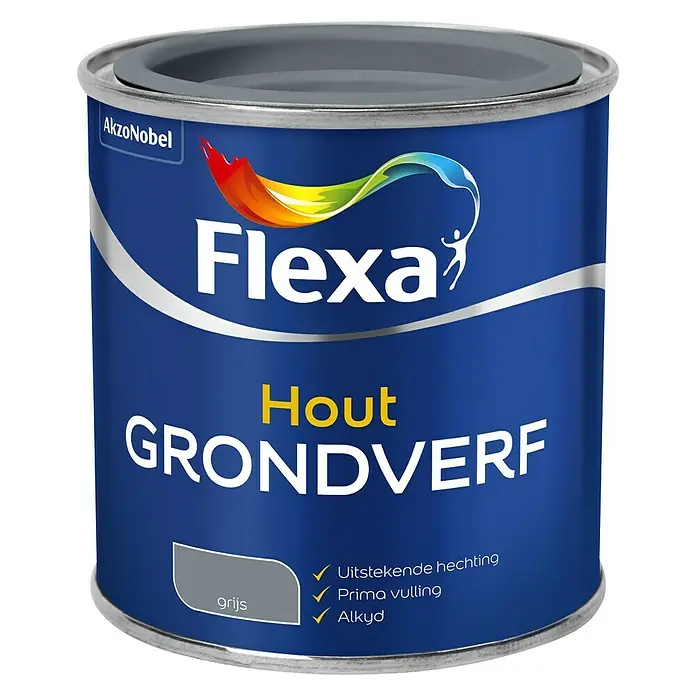 Flexa Grondverf voor hout - Grijs, 250 ml - Vooraanzicht
