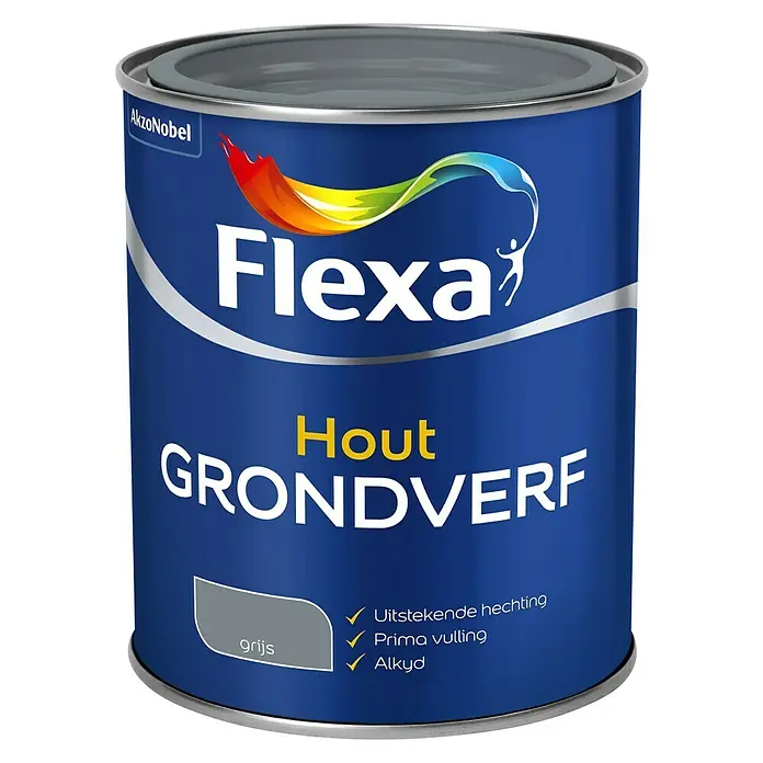 Flexa Grondverf voor hout - Grijs, 750 ml - Vooraanzicht