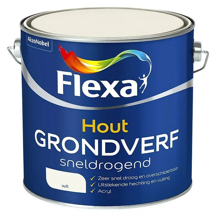Flexa Grondverf voor hout Sneldrogend - Wit, 2,5 l - Vooraanzicht