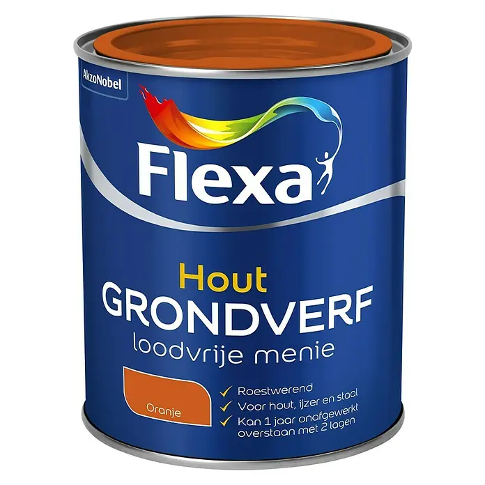 Flexa Grondverf voor hout Loodvrije Menie Oranje - Oranje, 750 ml - Vooraanzicht