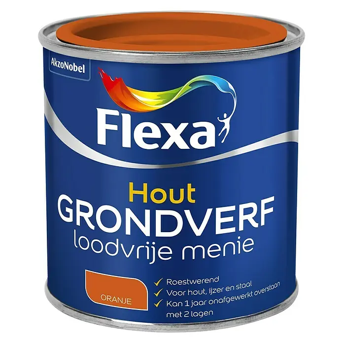 Flexa Grondverf voor hout Loodvrije Menie Oranje - Oranje, 250 ml - Vooraanzicht