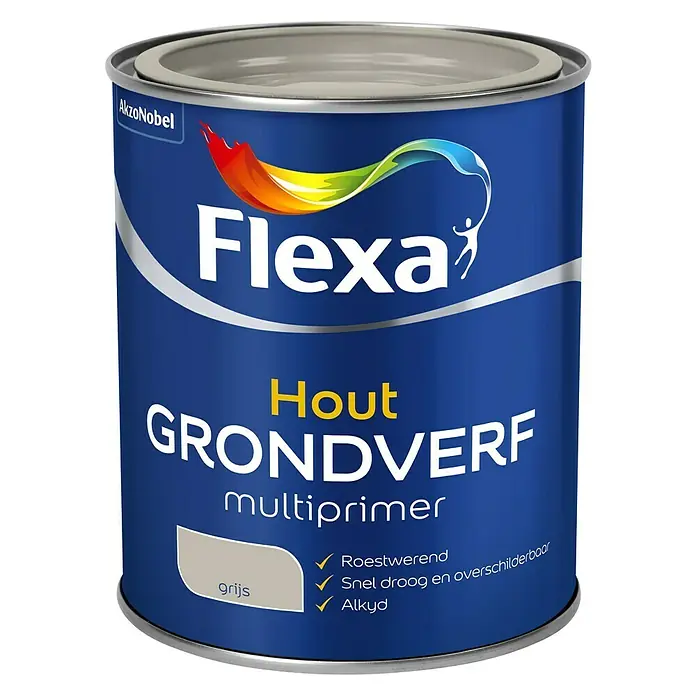 Flexa Grondverf voor hout Multiprimer - Grijs, 750 ml - Vooraanzicht