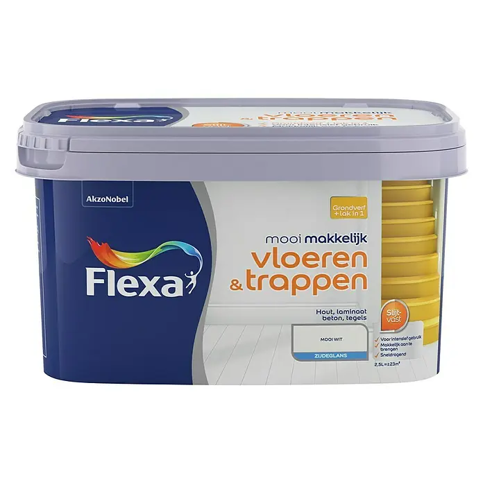 Flexa Mooi Makkelijk Kleurlak Vloeren & Trappen Mooi Wit - Wit, 2,5 l - Vooraanzicht