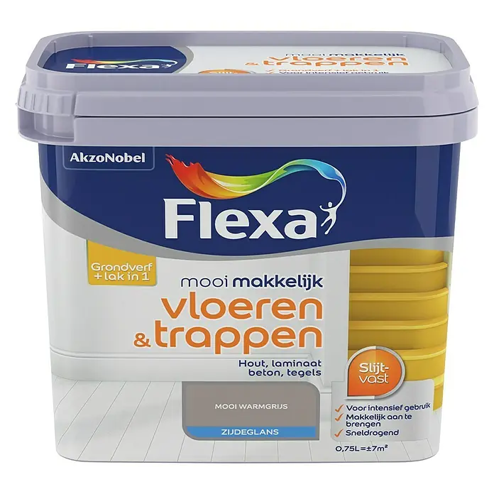 Flexa Mooi Makkelijk Kleurlak Vloeren & Trappen Mooi Warmgrijs - Mooi warmgrijs, 750 ml - Vooraanzicht