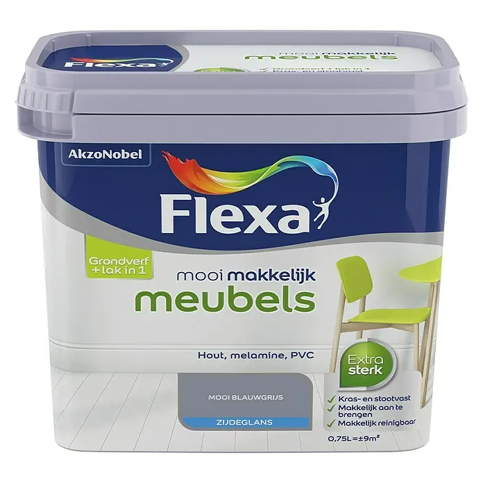 Flexa Mooi Makkelijk Kleurlak Meubels Mooi Blauwgrijs - Mooi blauwgrijs, 750 ml - Vooraanzicht