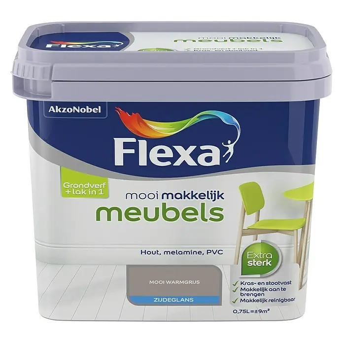 Flexa Mooi Makkelijk Kleurlak Meubels Mooi Warmgrijs - Mooi warmgrijs, 750 ml - Vooraanzicht
