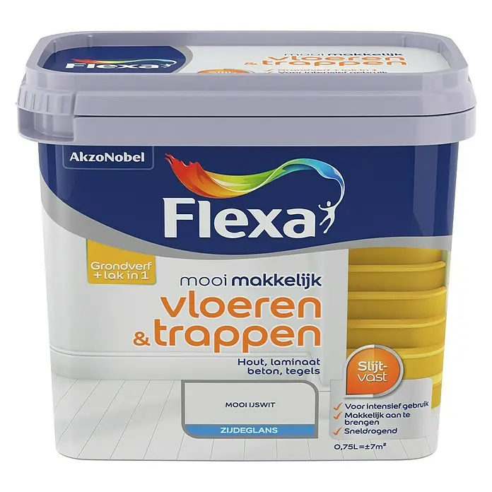 Flexa Mooi Makkelijk Kleurlak Vloeren & Trappen Mooi IJswit - Mooi ijswit, 750 ml - Vooraanzicht
