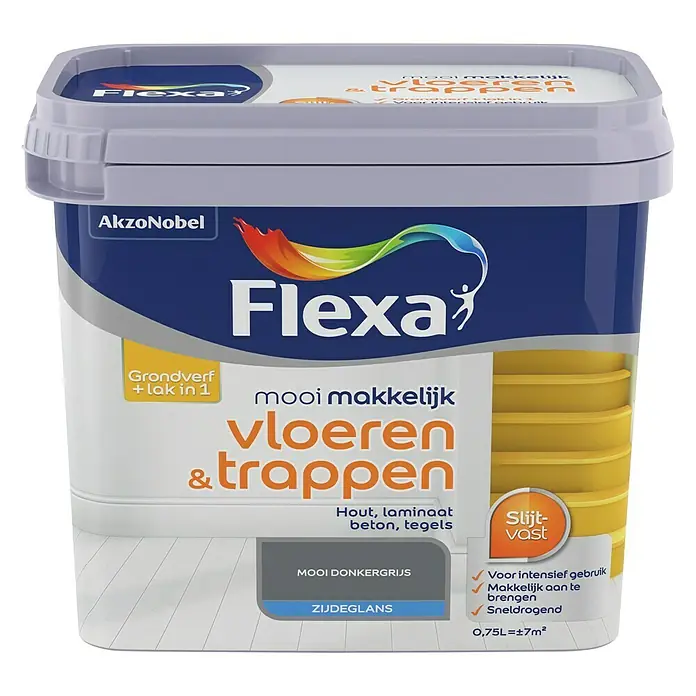 Flexa Mooi Makkelijk Kleurlak Vloeren & Trappen Mooi Donkergrijs - Mooi donkergrijs, 750 ml - Vooraanzicht