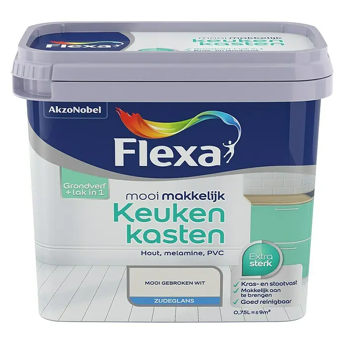 Flexa Mooi Makkelijk Kleurlak Keukenkasten Mooi Gebroken Wit - Mooi gebroken wit, 750 ml - Vooraanzicht