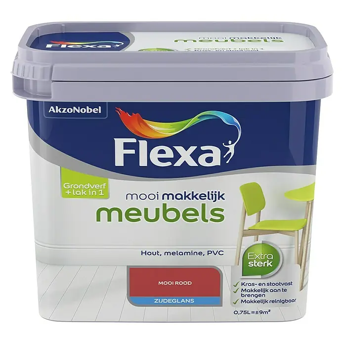 Flexa Mooi Makkelijk Kleurlak Meubels Mooi Rood - Mooi rood, 750 ml - Vooraanzicht