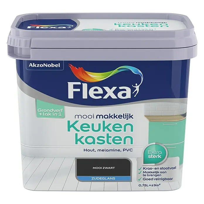 Flexa Mooi Makkelijk Kleurlak Keukenkasten Mooi Zwart - Mooi zwart, 750 ml - Vooraanzicht