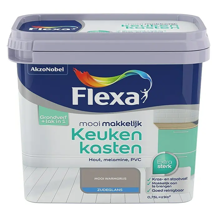 Flexa Mooi Makkelijk Kleurlak Keukenkasten Mooi Warmgrijs - Mooi warmgrijs, 750 ml - Vooraanzicht