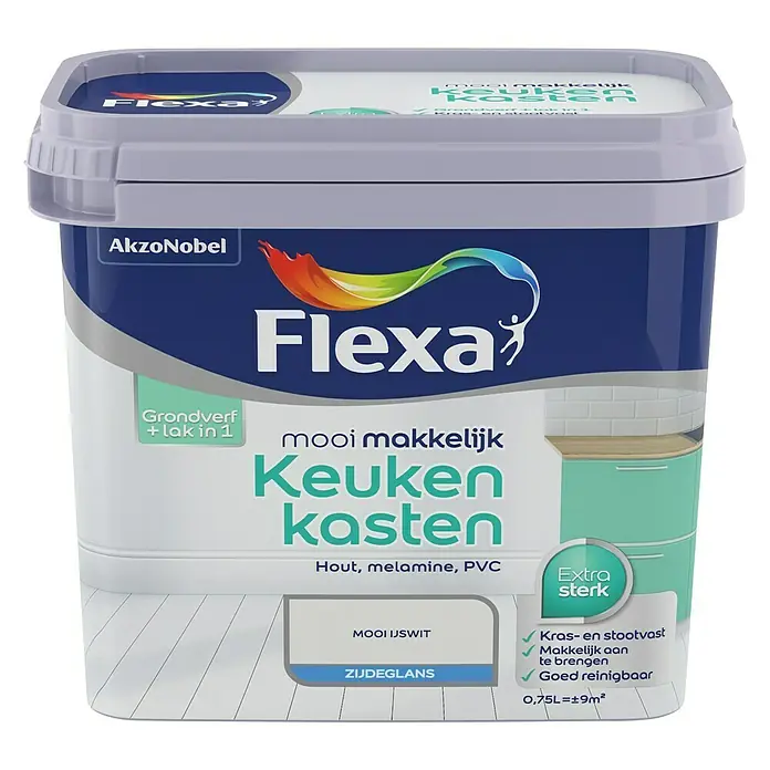 Flexa Mooi Makkelijk Kleurlak Keukenkasten Mooi IJswit - Mooi ijswit, 750 ml - Vooraanzicht
