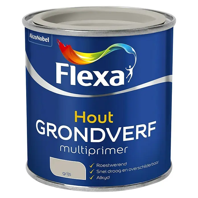 Flexa Grondverf voor hout Multiprimer - Grijs, 250 ml - Vooraanzicht