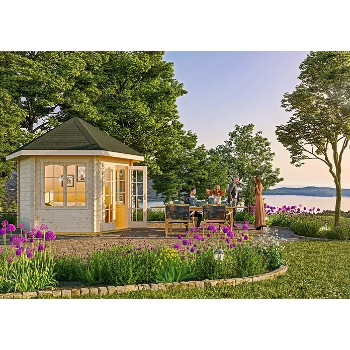 Skan Holz Gartenhaus Madeira 2 - Außenmaß: B x T: 350 x 303 cm, Holz, Wandstärke: 28 mm - Stimmungsaufnahme