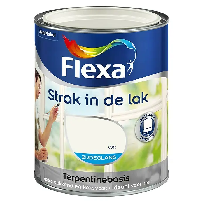 Flexa Strak in de Lak Witte lak Zijdeglans Wit Terpentinebasis - Wit, 750 ml, Zijdeglans - Vooraanzicht