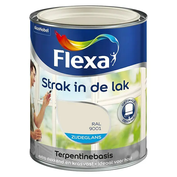 Flexa Strak in de Lak Witte lak Zijdeglans Crème Wit RAL 9001 - Wit, 750 ml, Zijdeglans - Vooraanzicht