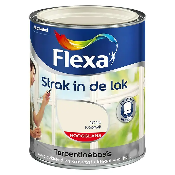 Flexa Strak in de Lak Witte lak Hoogglans Ivoorwit - Wit, 750 ml, Hoogglans - Vooraanzicht