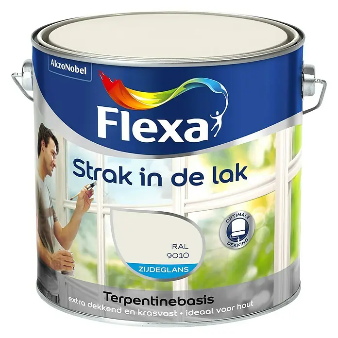 Flexa Strak in de Lak Witte lak Zijdeglans Gebroken Wit RAL 9010 - Wit, 2,5 l, Zijdeglans - Vooraanzicht