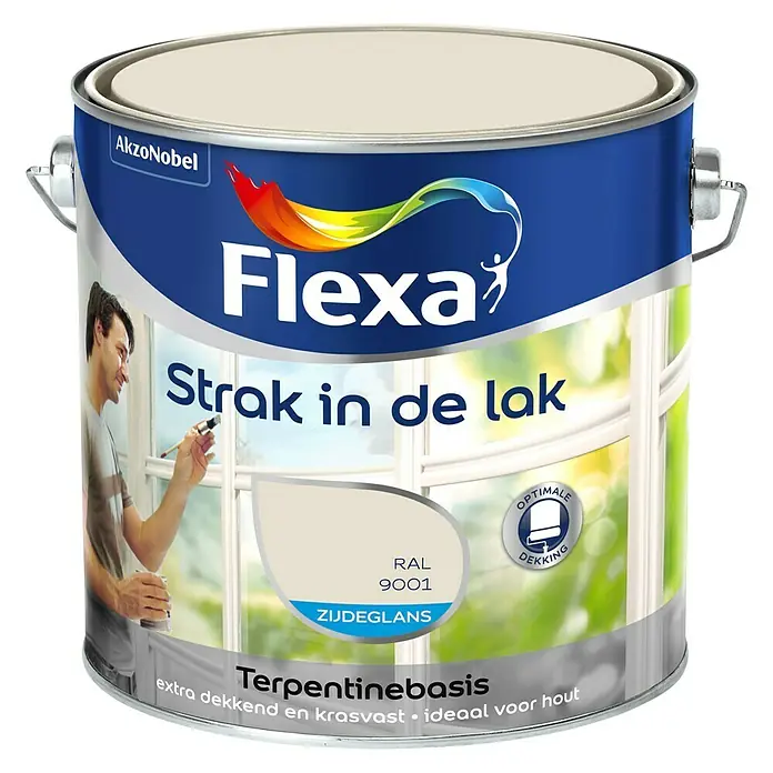 Flexa Strak in de Lak Witte lak Zijdeglans Crème Wit RAL 9001 - Wit, 2,5 l, Zijdeglans - Vooraanzicht