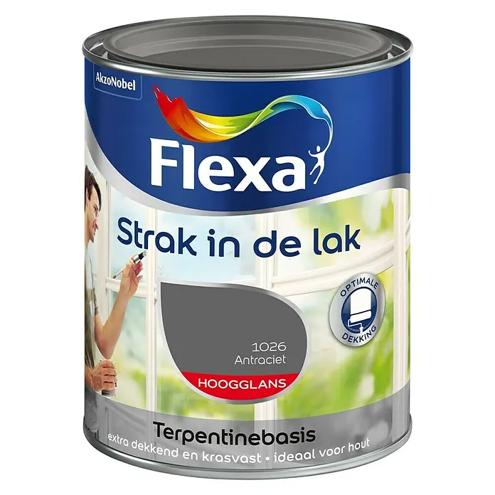 Flexa Strak in de Lak Kleurlak Hoogglans Antraciet - Antracietgrijs, 750 ml, Hoogglans - Vooraanzicht