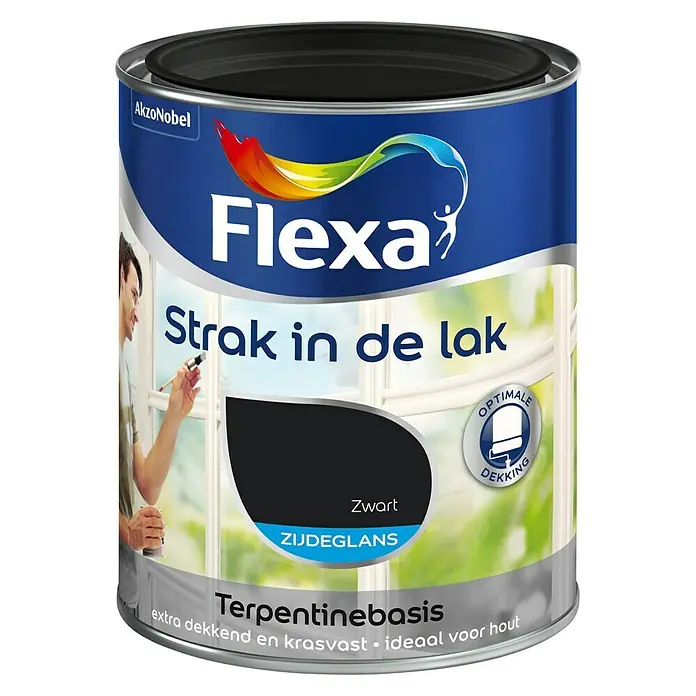 Flexa Strak in de Lak Kleurlak Terpentinebasis Zwart - Zwart, 750 ml, Zijdeglans - Vooraanzicht