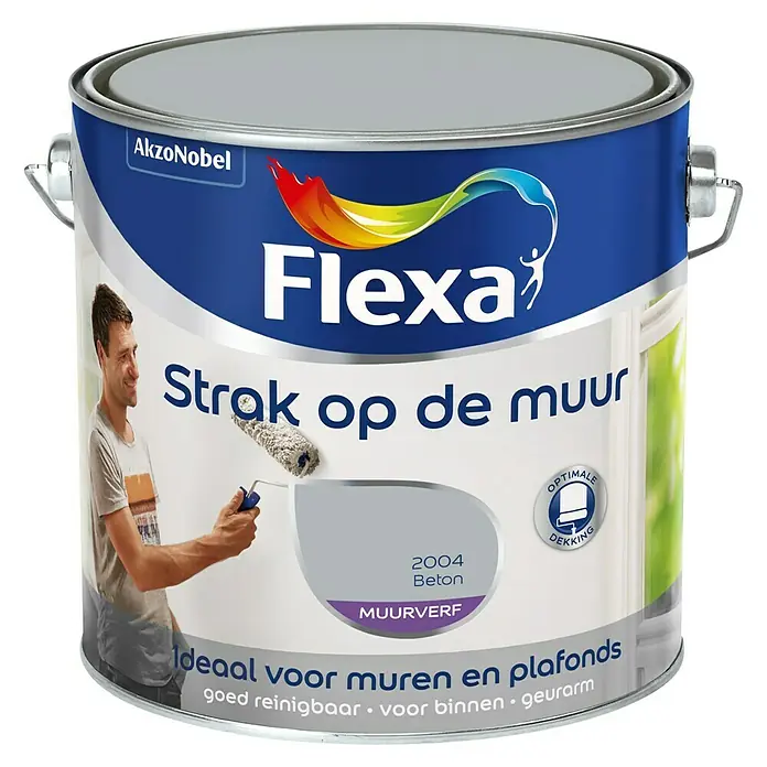Flexa Strak op de Muur Muurverf Mat Betongrijs - Beton, 2,5 l, Mat - Vooraanzicht