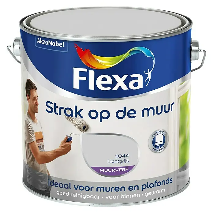 Flexa Strak op de Muur Muurverf Mat Lichtgrijs - Lichtgrijs, 2,5 l, Mat - Vooraanzicht