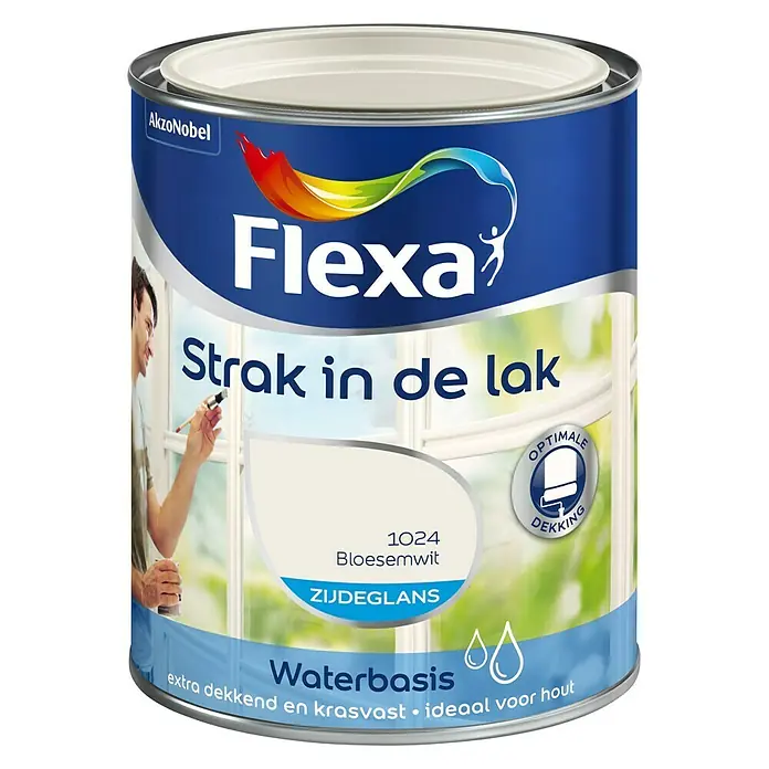 Flexa Strak in de Lak Witte lak Zijdeglans Bloesemwit - Wit, 750 ml, Zijdeglans - Vooraanzicht