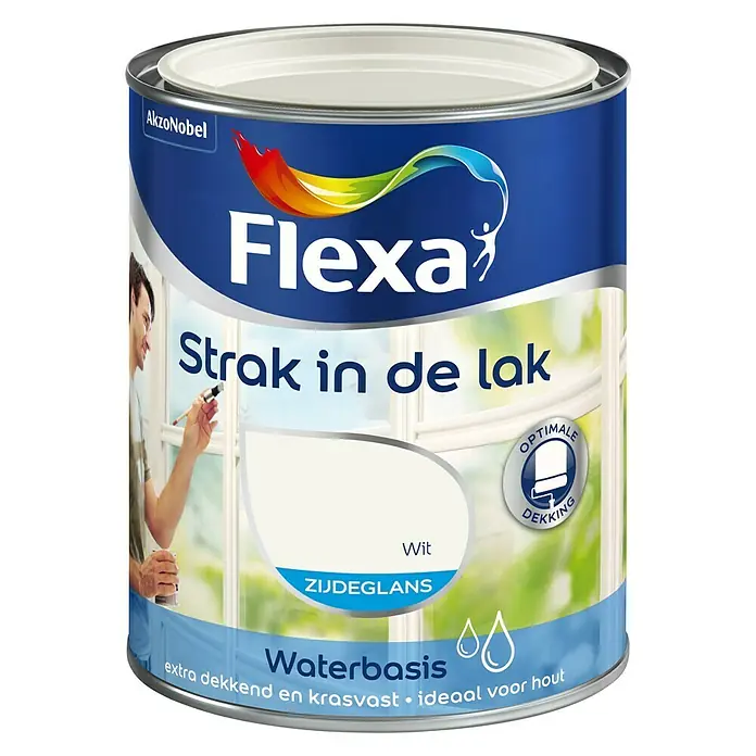 Flexa Strak in de Lak Witte lak Zijdeglans Wit Waterbasis - Wit, 750 ml, Zijdeglans - Vooraanzicht