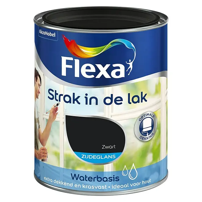 Flexa Strak in de Lak Kleurlak Waterbasis - Zwart, 750 ml, Zijdeglans - Vooraanzicht