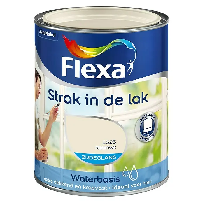 Flexa Strak in de Lak Witte lak Zijdeglans Roomwit Waterbasis - Wit, 750 ml, Zijdeglans - Vooraanzicht