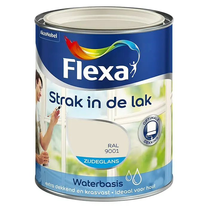 Flexa Strak in de Lak Witte lak Zijdeglans Crème Wit RAL 9001 - Wit, 750 ml, Zijdeglans - Vooraanzicht