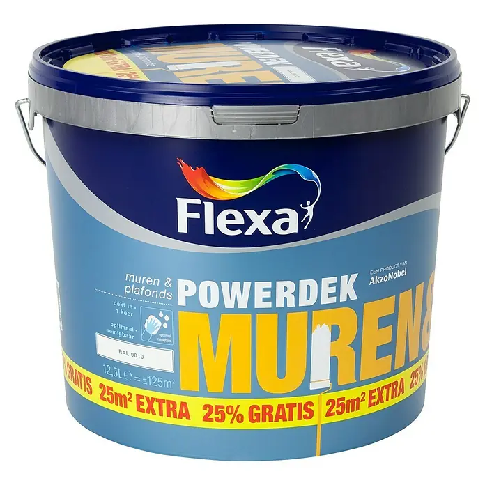 Flexa Powerdek Muurverf Muren & Plafonds Wit RAL 9010 - Wit, 10 l - Vooraanzicht