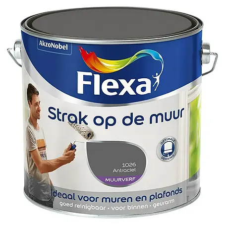 Flexa Strak op de Muur Muurverf Mat 1026 Antracietgrijs