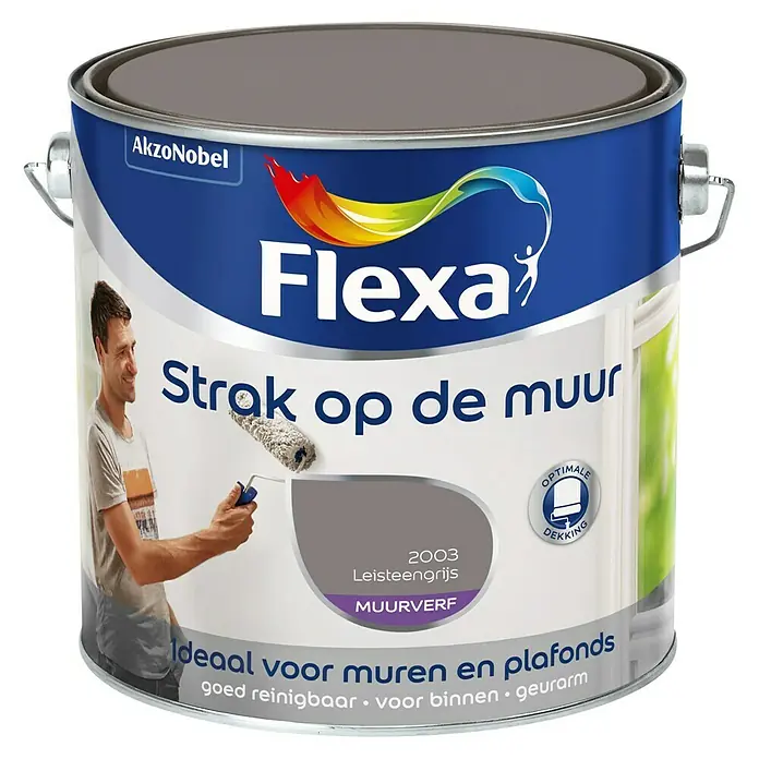 Flexa Strak op de Muur Muurverf 2003 Mat Leisteengrijs - Leisteengrijs, 2,5 l, Mat - Vooraanzicht
