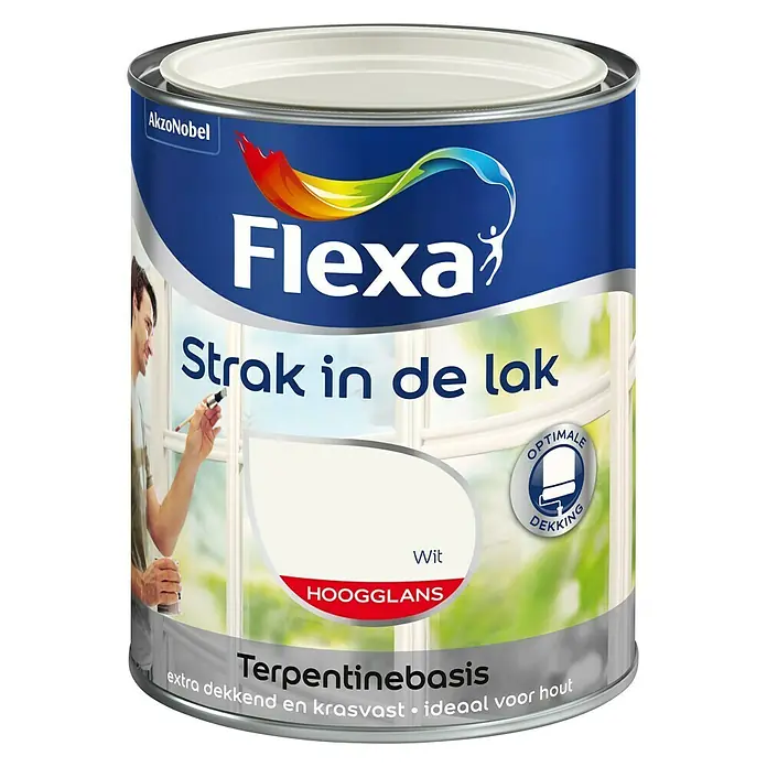 Flexa Strak in de Lak Witte lak Hoogglans Wit Terpentinebasis - Wit, 750 ml, Hoogglans - Vooraanzicht