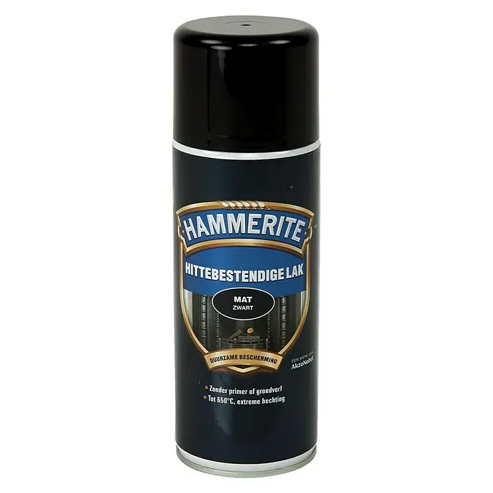 Hammerite Metaallak Hittebestendig Mat Zwart - Zwart, 400 ml, Mat - Vooraanzicht