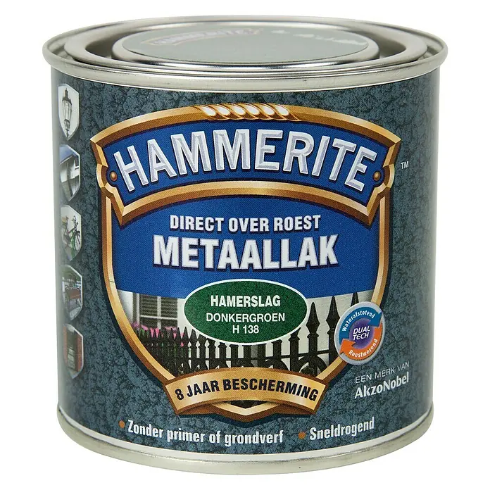 Hammerite Metaallak Hamerslag Donkergroen H138 - Donkergroen, 250 ml - Vooraanzicht