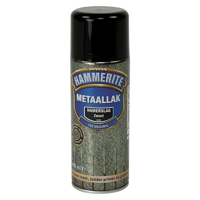 Hammerite Metaallak Hamerslag Zwart H160 - Zwart, 400 ml - Vooraanzicht