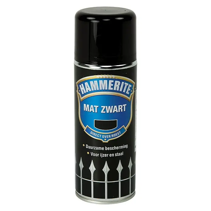 Hammerite Metaallak Mat Zwart - Zwart, 400 ml, Mat - Vooraanzicht