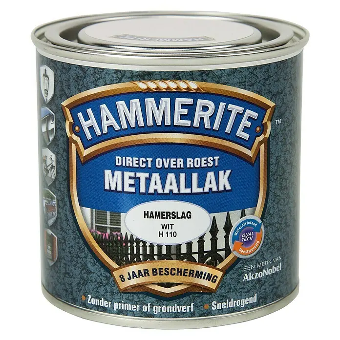 Hammerite Metaallak Hamerslag Wit H110 - Wit, 250 ml - Vooraanzicht