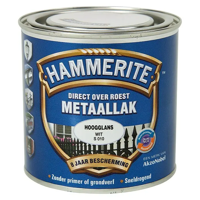 Hammerite Metaallak Hoogglans Wit S010 - Wit, 250 ml, Hoogglans - Vooraanzicht