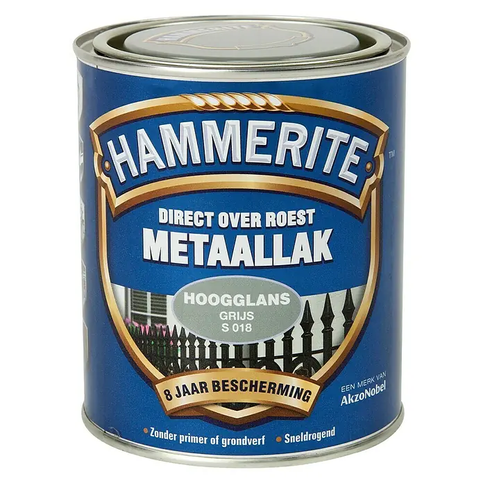 Hammerite Metaallak Hoogglans Grijs - Grijs, 750 ml, Hoogglans - Vooraanzicht
