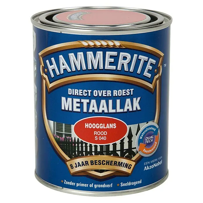 Hammerite Metaallak Hoogglans Rood S040 - Rood, 750 ml, Hoogglans - Vooraanzicht