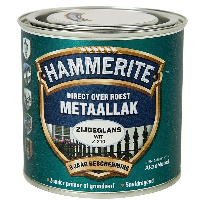 Hammerite Metaallak Structuur Zijdeglans Wit Z210 - Wit, 250 ml, Zijdeglans - Vooraanzicht