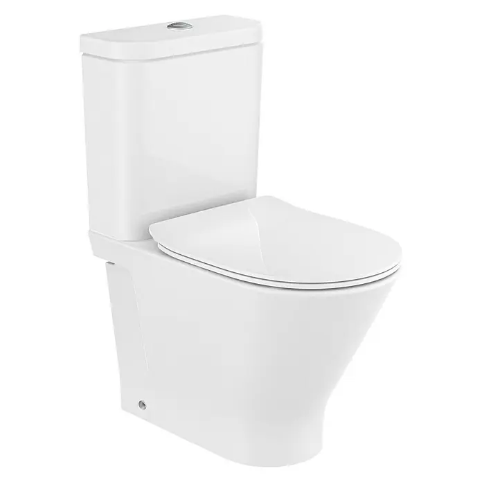 Roca Pack de WC adosado Heracles - Sin borde de descarga, Con esmalte antibacteriano, Salida dual, Blanco - Vista angular
