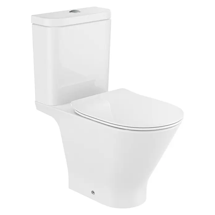 Roca Pack de WC Heracles - Sin borde de descarga, Con esmalte antibacteriano, Salida dual, Blanco - Vista angular