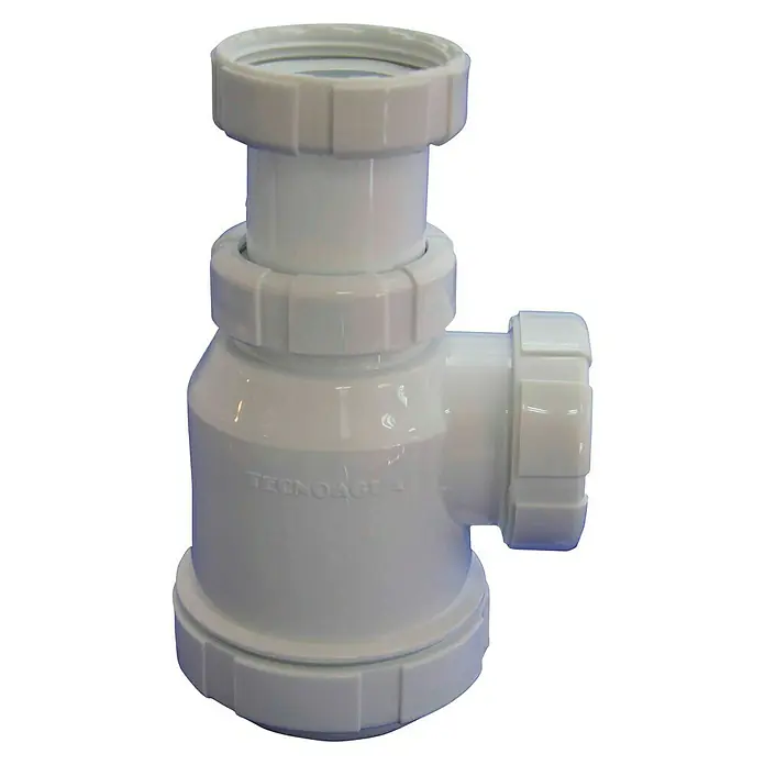 Tecnoagua Sifón de botella extensible con tuerca loca - 1½", 40 mm, Blanco - Vista de perfil derecho