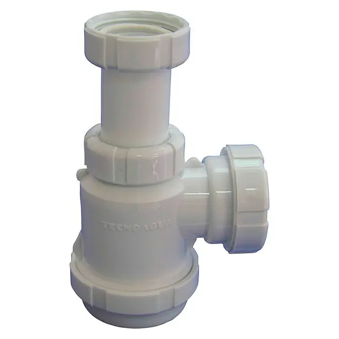 Tecnoagua Sifón de botella extensible con tuerca loca - 1½", Blanco - Vista de perfil derecho